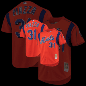 Mike Piazza New York Mets Mitchell & Ness Cooperstown Collection Mesh Batting Practice Button-Up Jersey – Orange