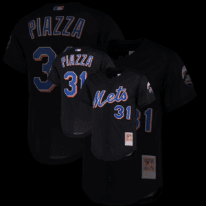 Mike Piazza New York Mets Mitchell & Ness Cooperstown Collection Mesh Batting Practice Button-Up Jersey – Black